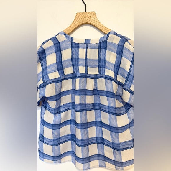 Maeve Anthropologie silk Blue White Plaid Tierra Buttondown , sz : XS - Picture 10 of 11